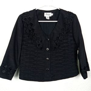 J. Song Jacket Women's 6 Black Cropped Evening Party V-neck Business Textured
